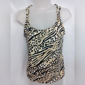 PINK Victoria's Secret Leopard M Black and‎ Cream Fitted Cami Shelf Bra Top